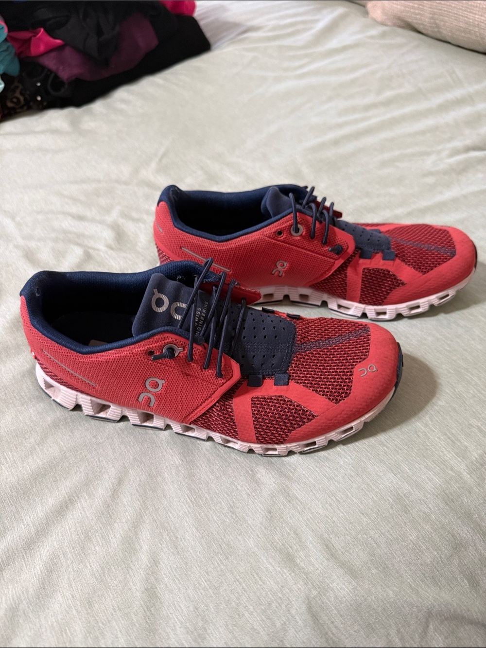 On Cloud Women's Athletic Shoes - Salmon and Navy